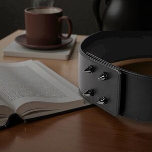 All Saints Black Leather Cufflink Belt